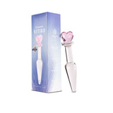 Handcrafted clear glass Rigel dildo with ribbed texture and curved design